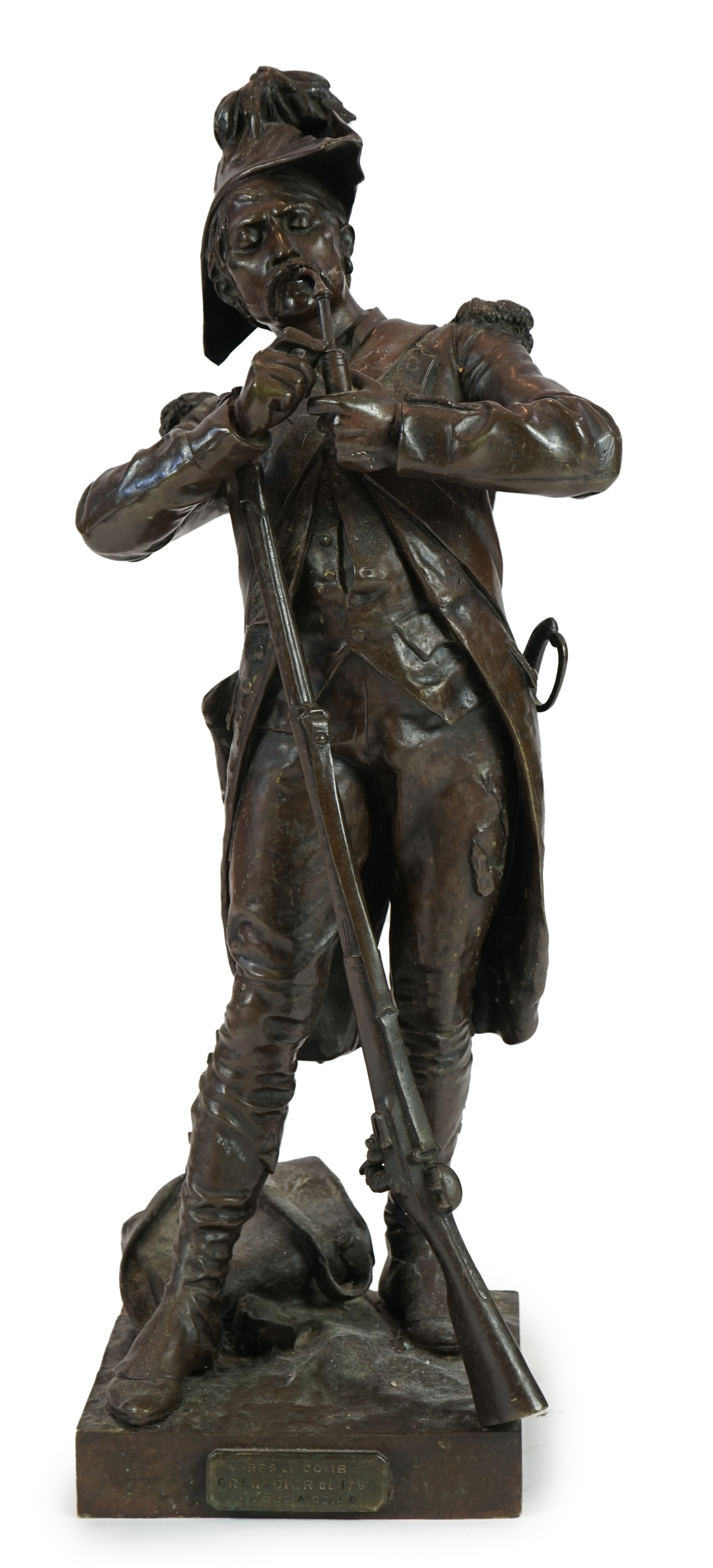 Henri Etienne Dumaige (French, 1830-1888), a bronze figure 'Apres le Combat Grenadier de 1792'